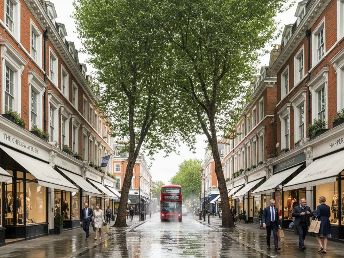 Premium Chelsea boutique interior with herringbone wood flooring and tall daylight windows