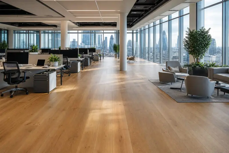 Commercial flooring in a modern London open-plan office fit-out