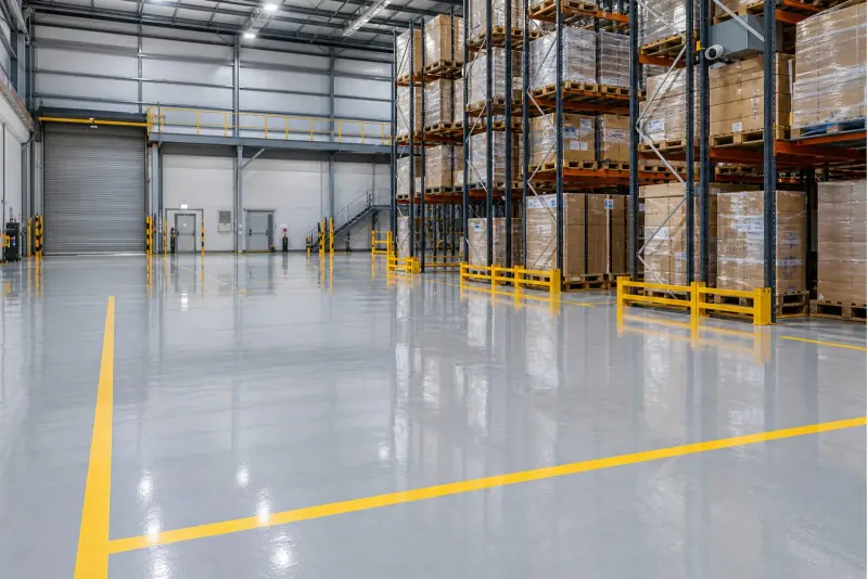 Seamless resin floor in a London commercial warehouse
