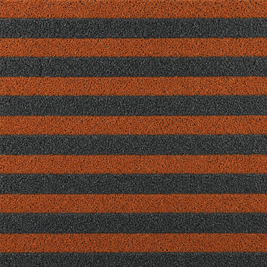 Rust-orange and charcoal striped entrance matting with a coarse dirt-trapping texture