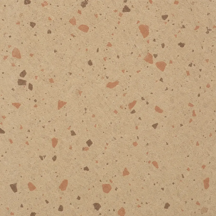 Sand-beige safety vinyl flooring with scattered terracotta colour chips